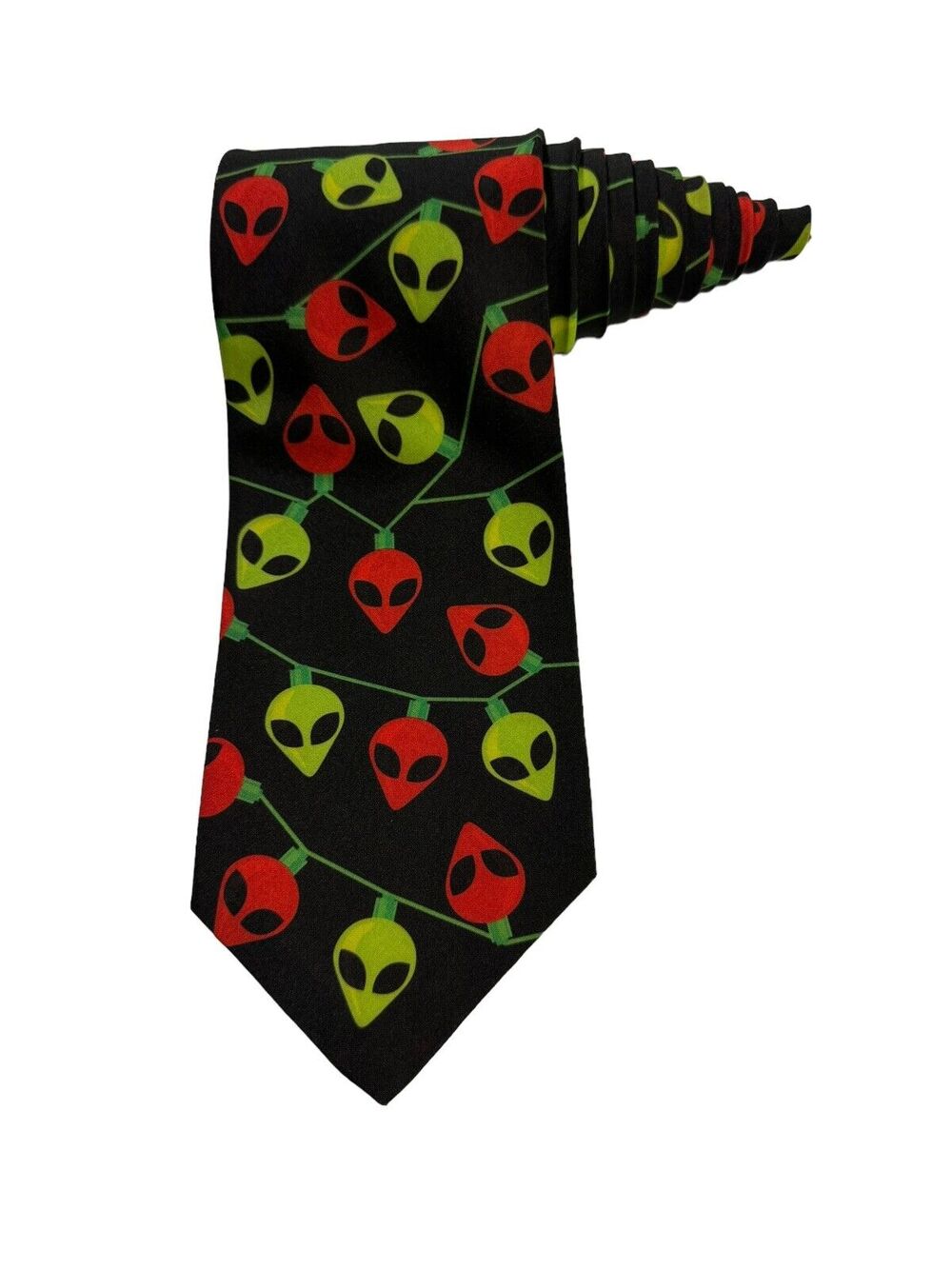 Ralph Marlin Alien Head Christmas Lights Vintage Novelty Necktie Polyester